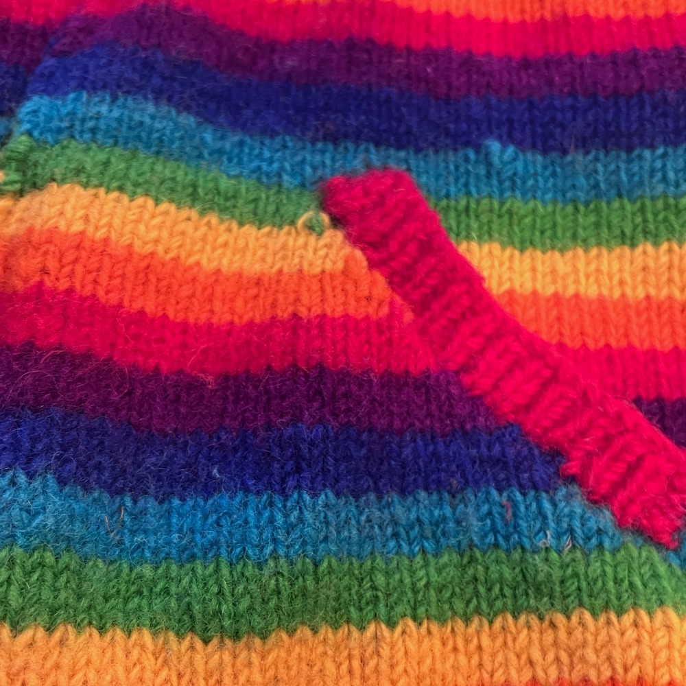 Ishka Rainbow Striped Wool Fleece Lined Zip Hoodie Sweater Handmade Nepal M READ - Picture 10 of 14